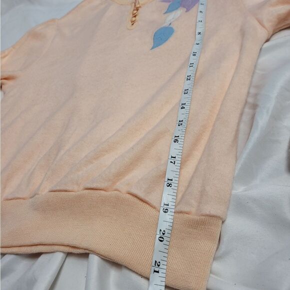 VINTAGE 70s peach top applique leaves mock‎ neck fuzzy sweatshirt S - Picture 9 of 9